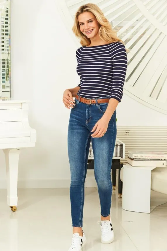 Sosandar Grace Mid Blue Organic Skinny Jeans Mid Blue Women Jeans and Jeggings
