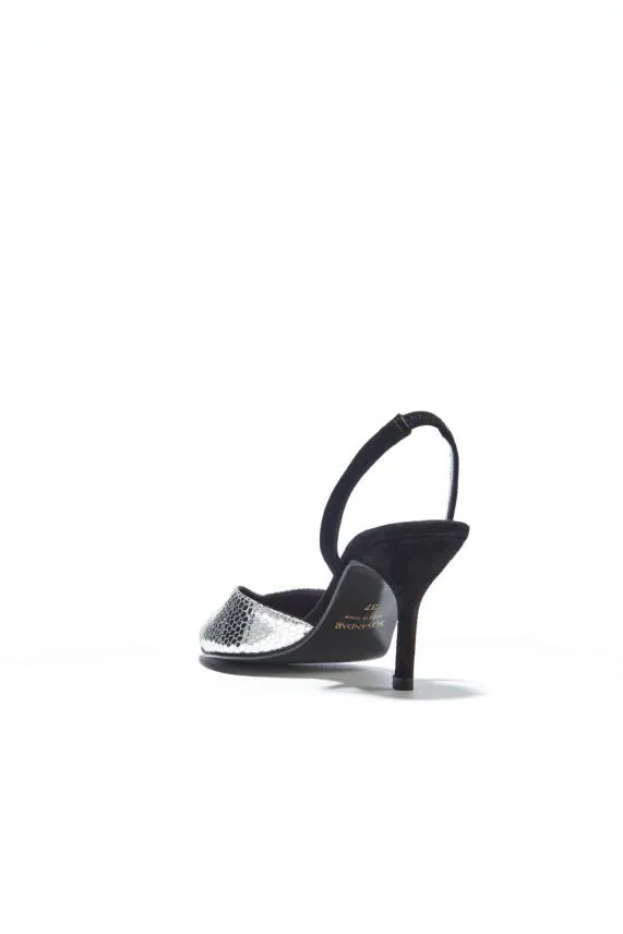 Sosandar Grace Silver Snake V Front Slingback Heel Silver Women Heels