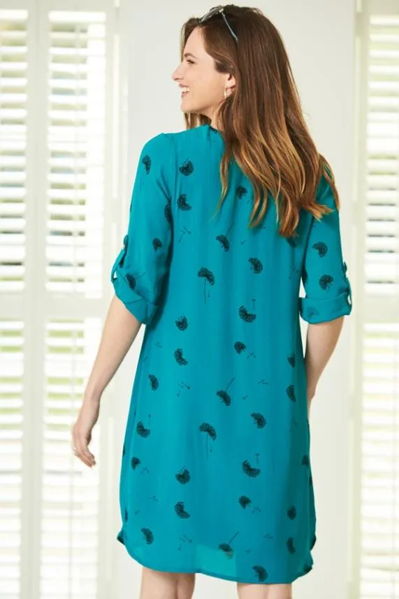 Sosandar Green Dandelion Print Zip Neck Shift Dress Green Women Dresses