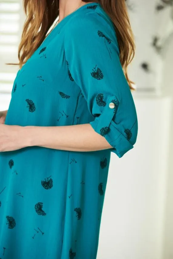 Sosandar Green Dandelion Print Zip Neck Shift Dress Green Women Dresses