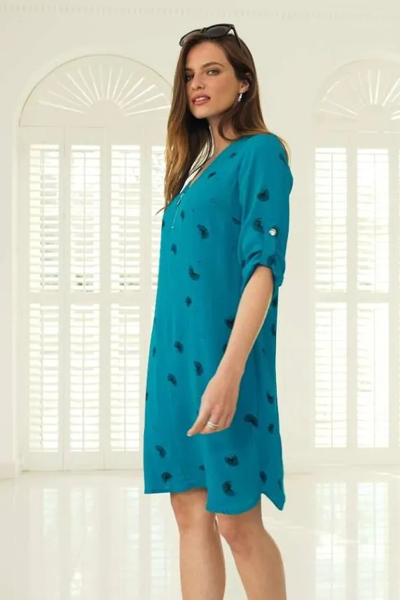 Sosandar Green Dandelion Print Zip Neck Shift Dress Green Women Dresses