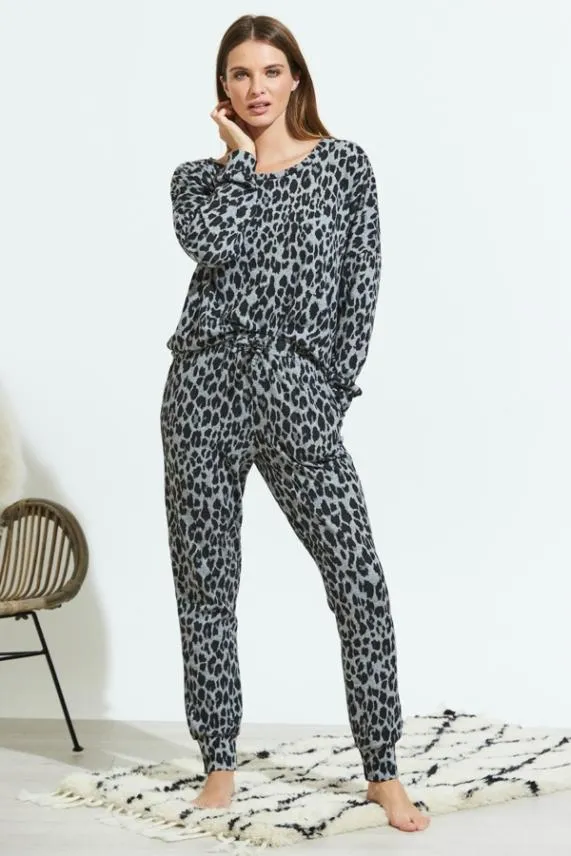 Sosandar Grey Animal Print Loungewear Joggers Grey Women Nightwear