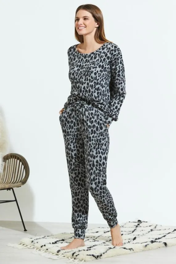 Sosandar Grey Animal Print Loungewear Joggers Grey Women Nightwear