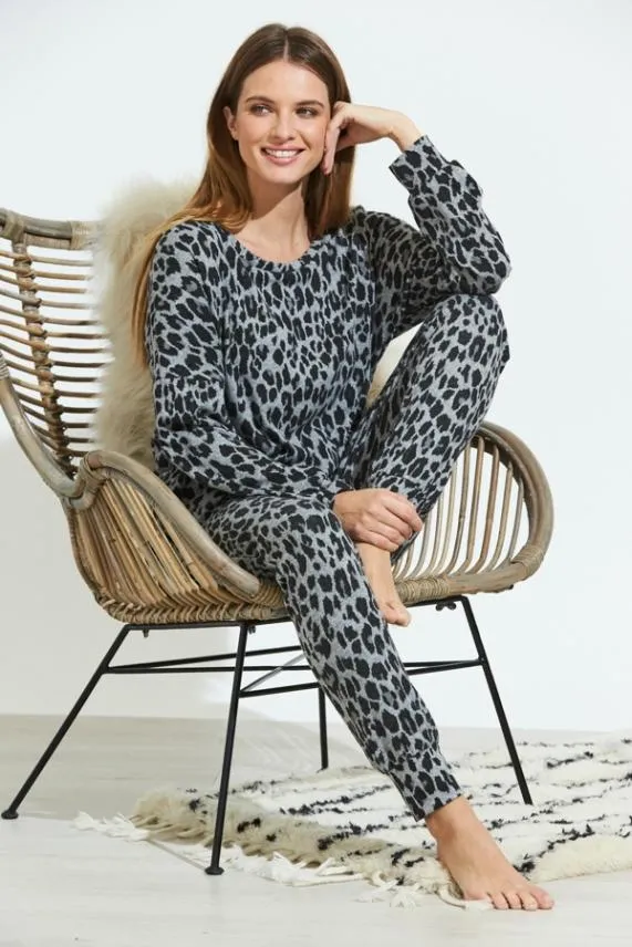 Sosandar Grey Animal Print Loungewear Joggers Grey Women Nightwear
