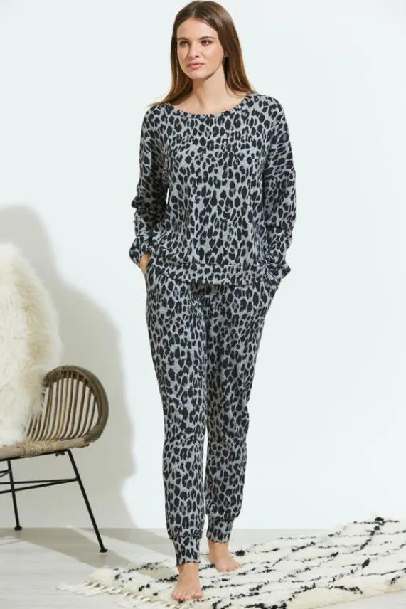 Sosandar Grey Animal Print Loungewear Joggers Grey Women Nightwear