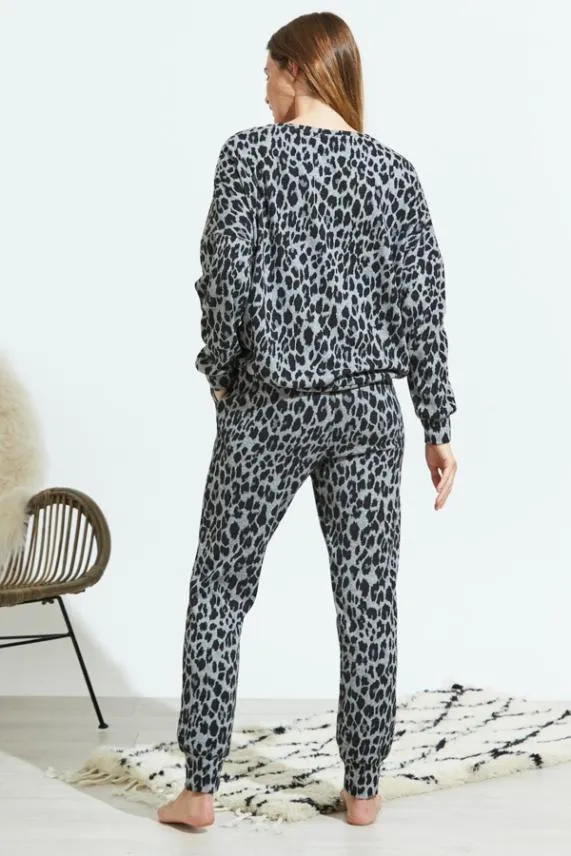 Sosandar Grey Animal Print Loungewear Joggers Grey Women Nightwear