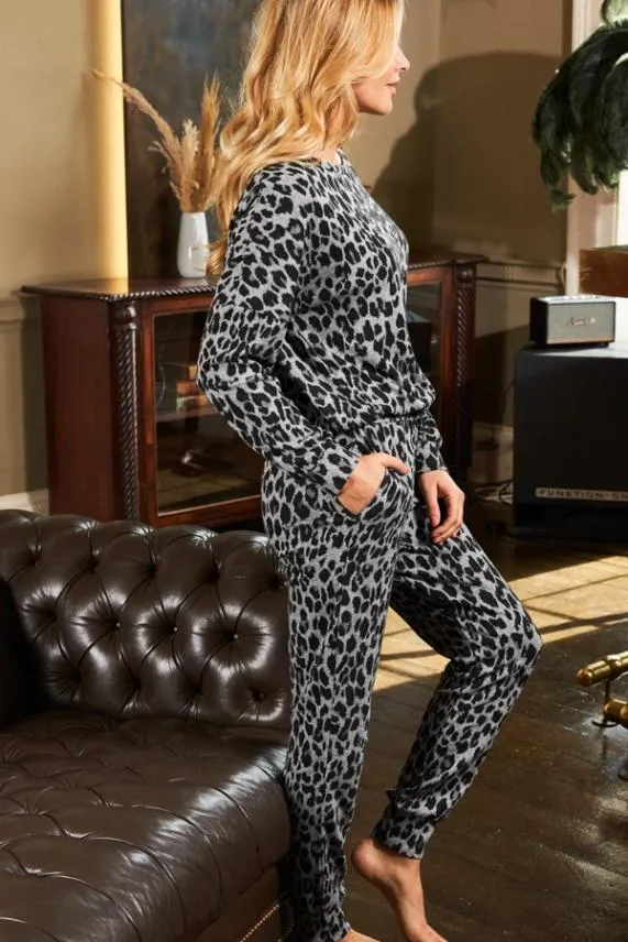 Sosandar Grey Animal Print Loungewear Joggers Grey Women Nightwear