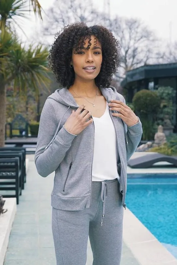 Sosandar Grey Marl Premium Hooded Top With Platinum Trim Grey Women Loungewear