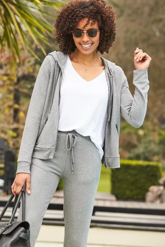 Sosandar Grey Marl Premium Hooded Top With Platinum Trim Grey Women Loungewear