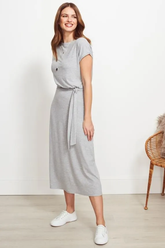 Sosandar Grey Super Soft Premium Jersey Midi Dress Grey Women Dresses