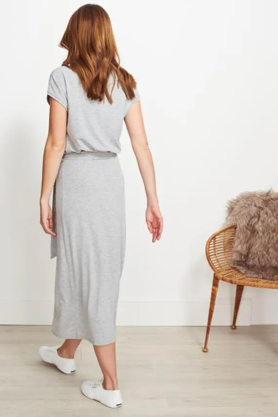 Sosandar Grey Super Soft Premium Jersey Midi Dress Grey Women Dresses