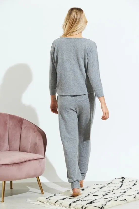 Sosandar Grey Super Soft V Neck Loungewear Top Grey Women Loungewear