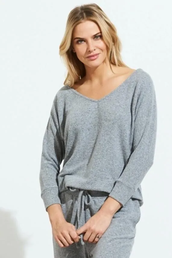 Sosandar Grey Super Soft V Neck Loungewear Top Grey Women Loungewear