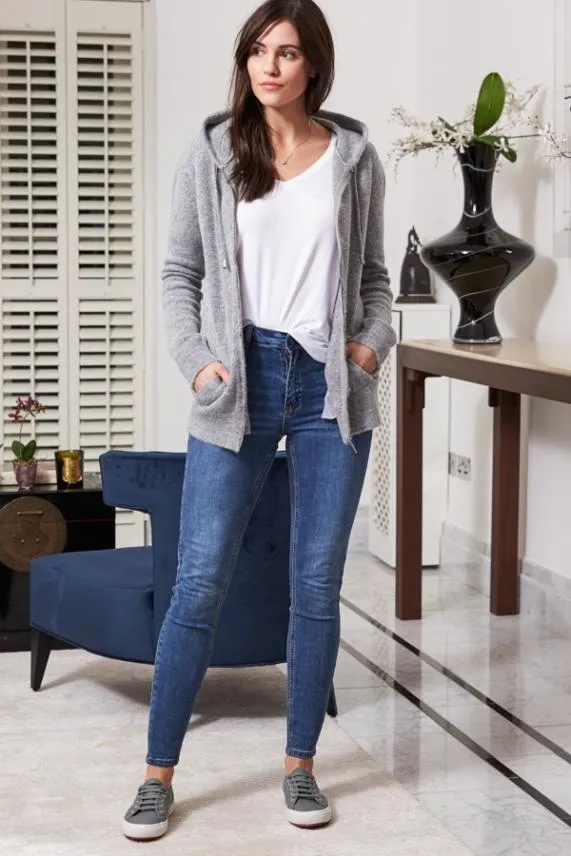 Sosandar Grey Super Soft Zip Front Hooded Top With Pockets Grey Women Loungewear