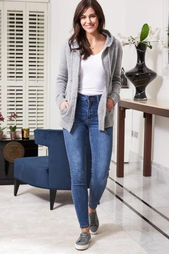 Sosandar Grey Super Soft Zip Front Hooded Top With Pockets Grey Women Loungewear