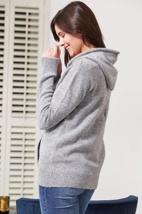 Sosandar Grey Super Soft Zip Front Hooded Top With Pockets Grey Women Loungewear