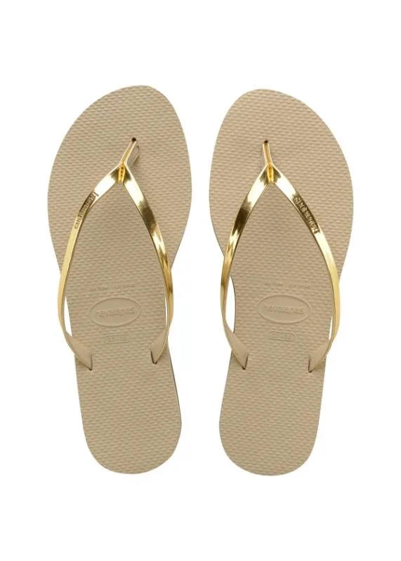 Sosandar Havaianas Metallic Gold Slim Flip Flops Women Sandals and Flip Flops
