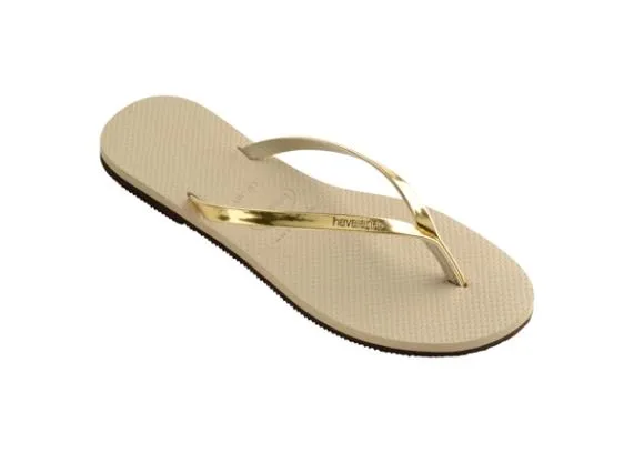 Sosandar Havaianas Metallic Gold Slim Flip Flops Women Sandals and Flip Flops
