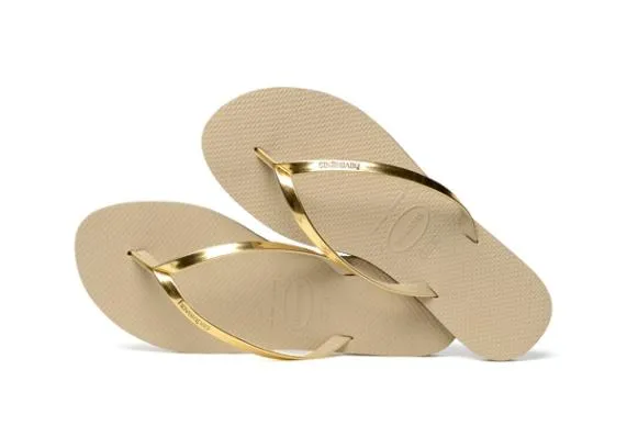 Sosandar Havaianas Metallic Gold Slim Flip Flops Women Sandals and Flip Flops