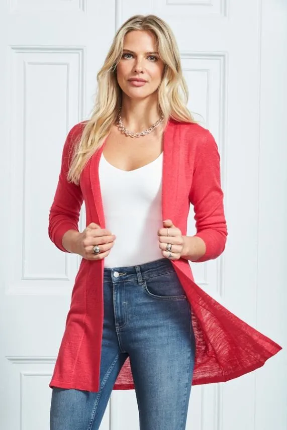 Sosandar Hot Pink Longline Linen Cardigan Women Knitwear
