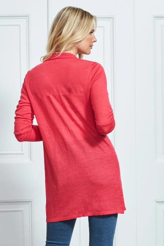Sosandar Hot Pink Longline Linen Cardigan Women Knitwear