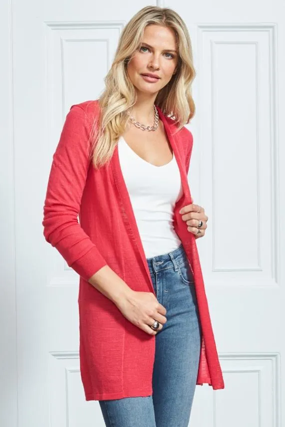 Sosandar Hot Pink Longline Linen Cardigan Women Knitwear