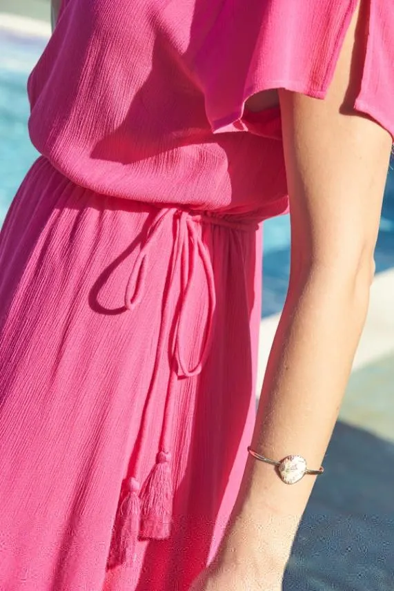 Sosandar Hot Pink Tie Waist Detail Summer Dress Women Dresses