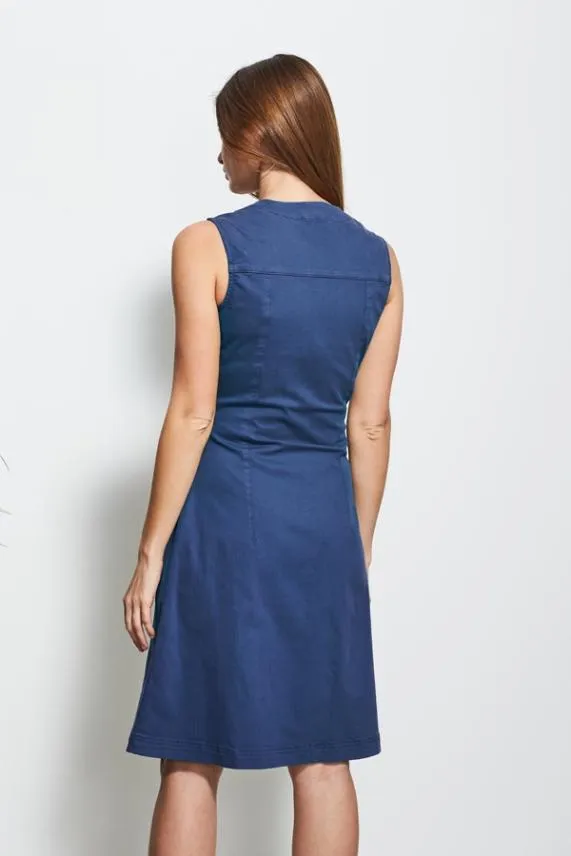 Sosandar Indigo Blue Button Front Sleeveless Denim Dress Indigo Blue Women Dresses