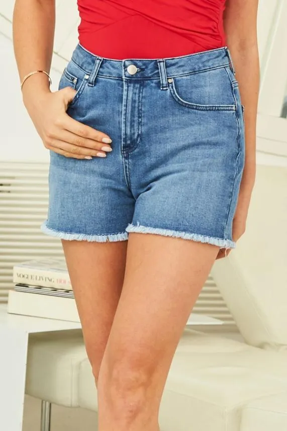 Sosandar Indigo Blue Raw Edge Denim Shorts Indigo Blue Women Shorts