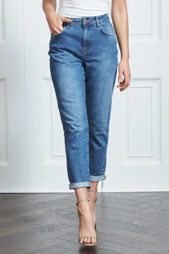 Sosandar Indigo Blue Slim Leg Mom Jeans Indigo Blue Women Jeans and Jeggings