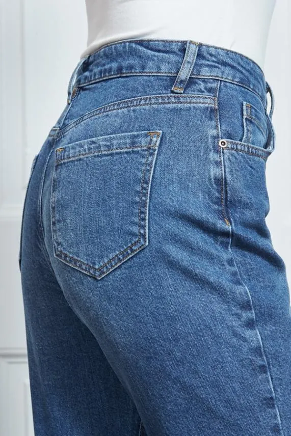 Sosandar Indigo Blue Slim Leg Mom Jeans Indigo Blue Women Jeans and Jeggings