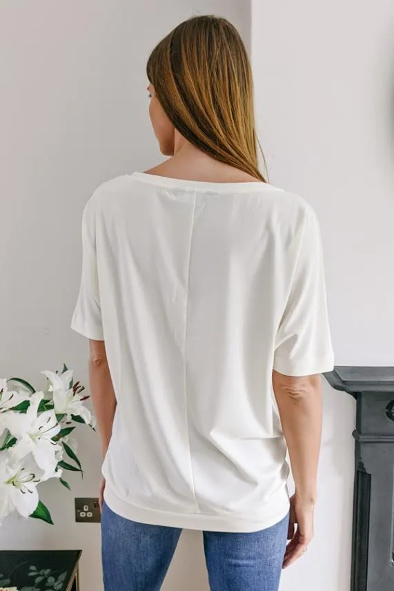 Sosandar Ivory Soft Luxe Jersey V Neck Top Ivory Women Leisurewear