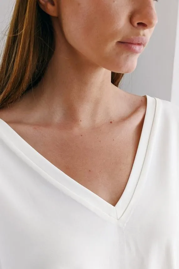 Sosandar Ivory Soft Luxe Jersey V Neck Top Ivory Women Leisurewear