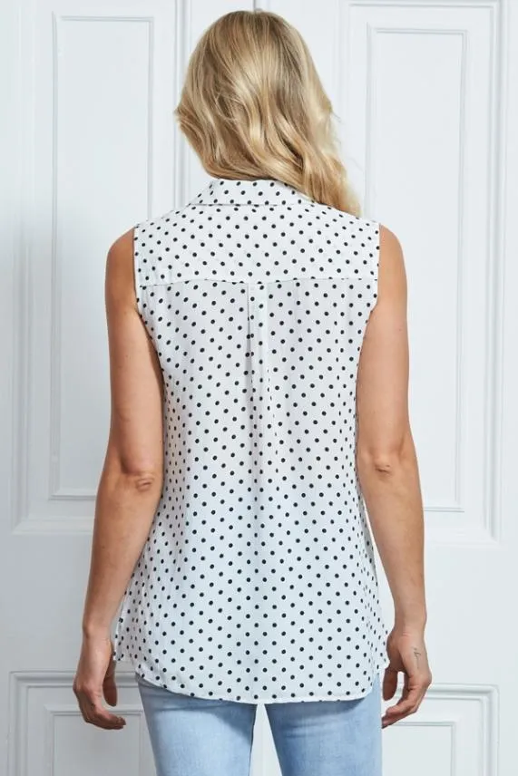 Sosandar Ivory Spot Print Sleeveless Shirt Ivory Women Tops