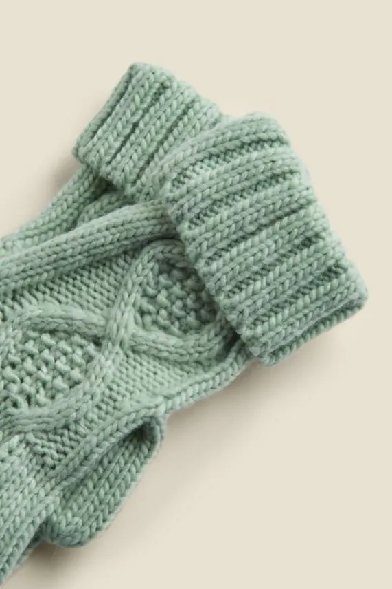 Sosandar Kelly Mint Green Cable Knit Gloves Green Women Hats Scarves and Gloves