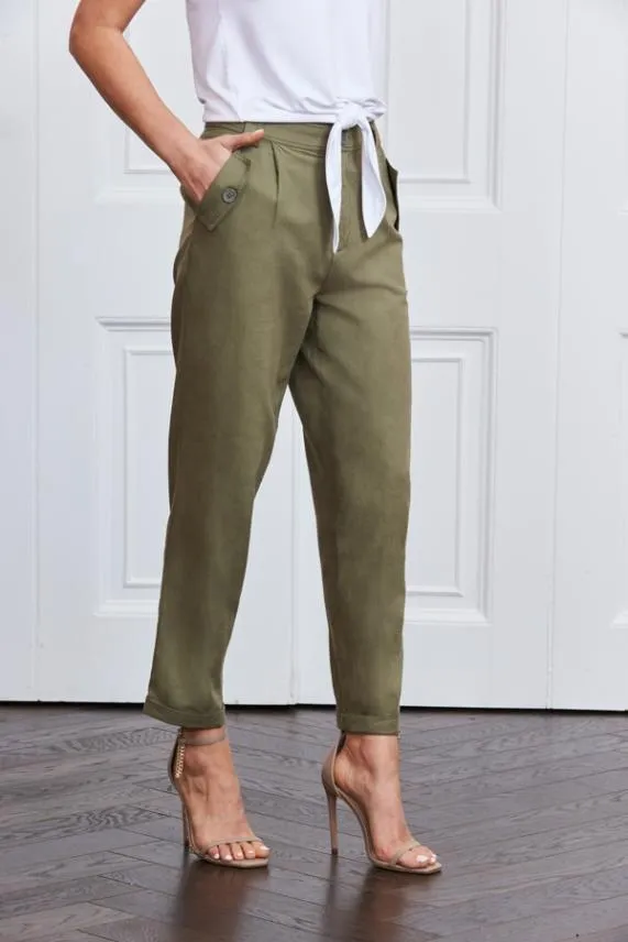 Sosandar Khaki Button Detail Utility Trousers Khaki Women Trousers and Leggings Sosandar Khaki Button Detail Utility Trousers Khaki Women Trousers and Leggings