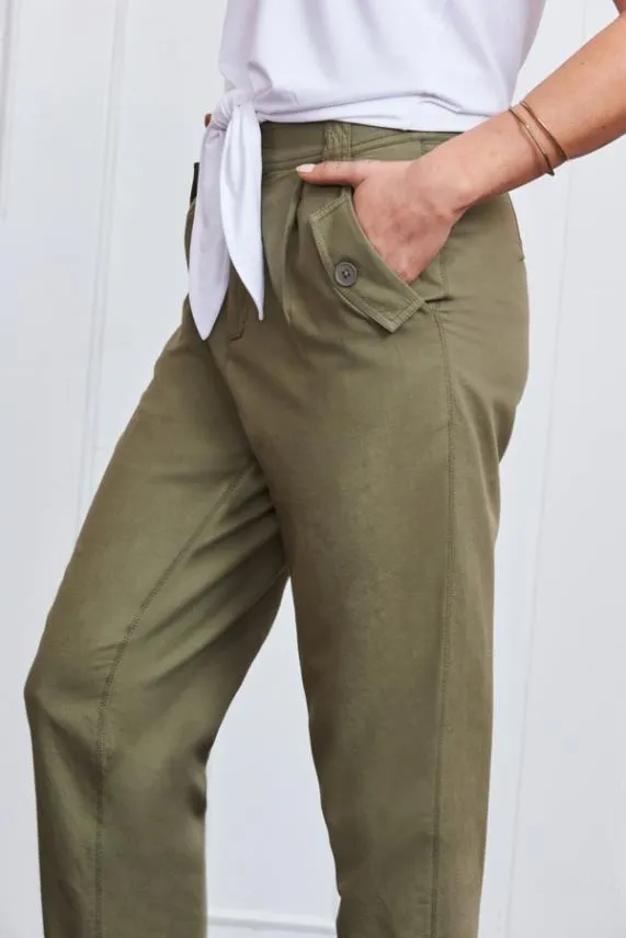 Sosandar Khaki Button Detail Utility Trousers Khaki Women Trousers and Leggings