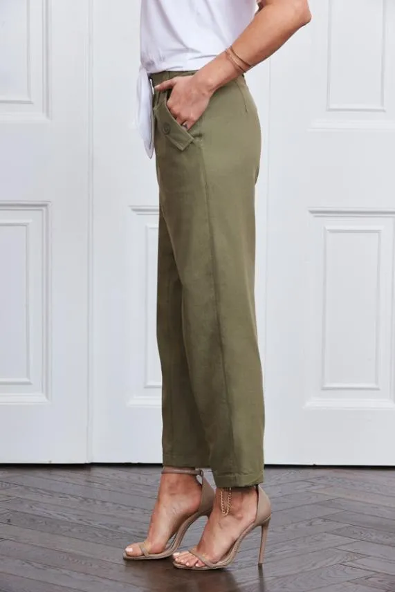Sosandar Khaki Button Detail Utility Trousers Khaki Women Trousers and Leggings