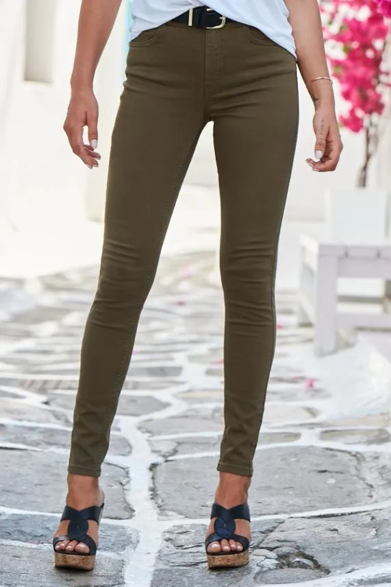 Sosandar Khaki Green Perfect Skinny Jeans Khaki Green Women Jeans and Jeggings