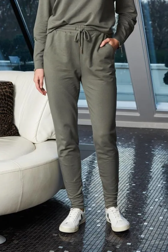 Sosandar Khaki Slim Leg Gold Trim Joggers Khaki Women Loungewear