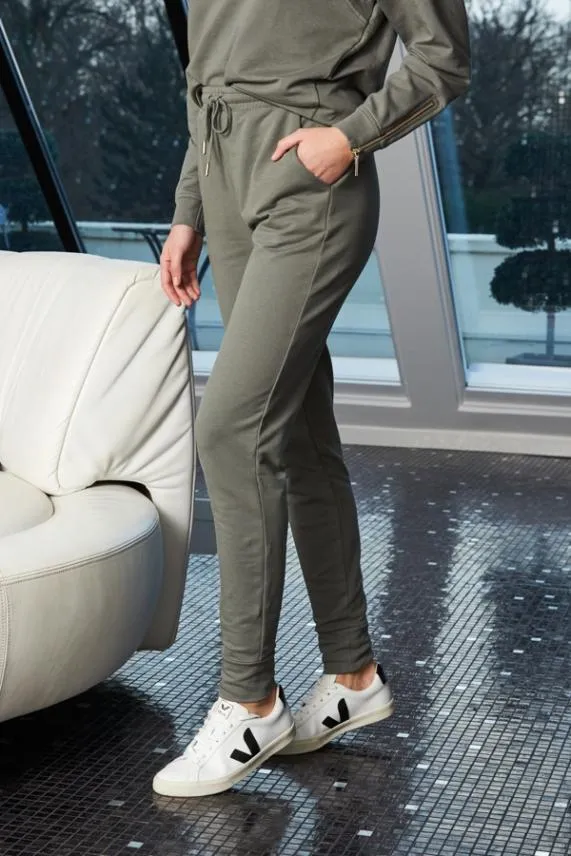 Sosandar Khaki Slim Leg Gold Trim Joggers Khaki Women Loungewear