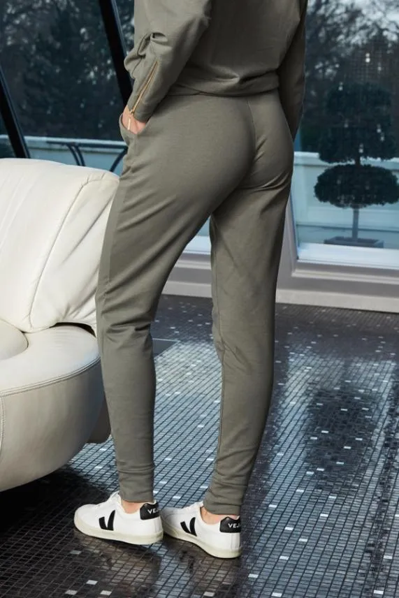 Sosandar Khaki Slim Leg Gold Trim Joggers Khaki Women Loungewear