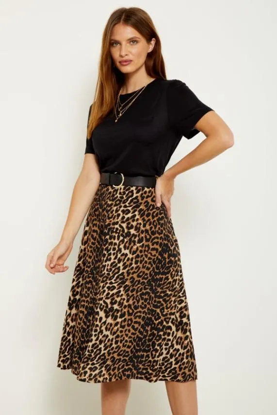 Sosandar Leopard Print A Line Midi Skirt Women Skirts