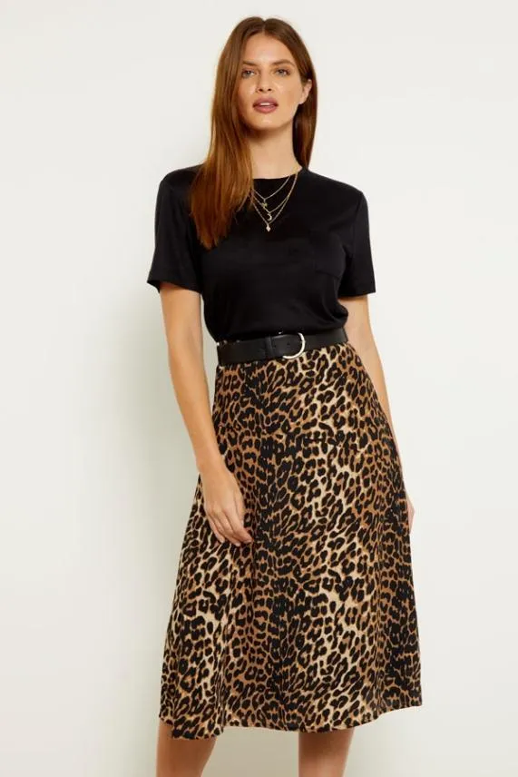 Sosandar Leopard Print A Line Midi Skirt Women Skirts