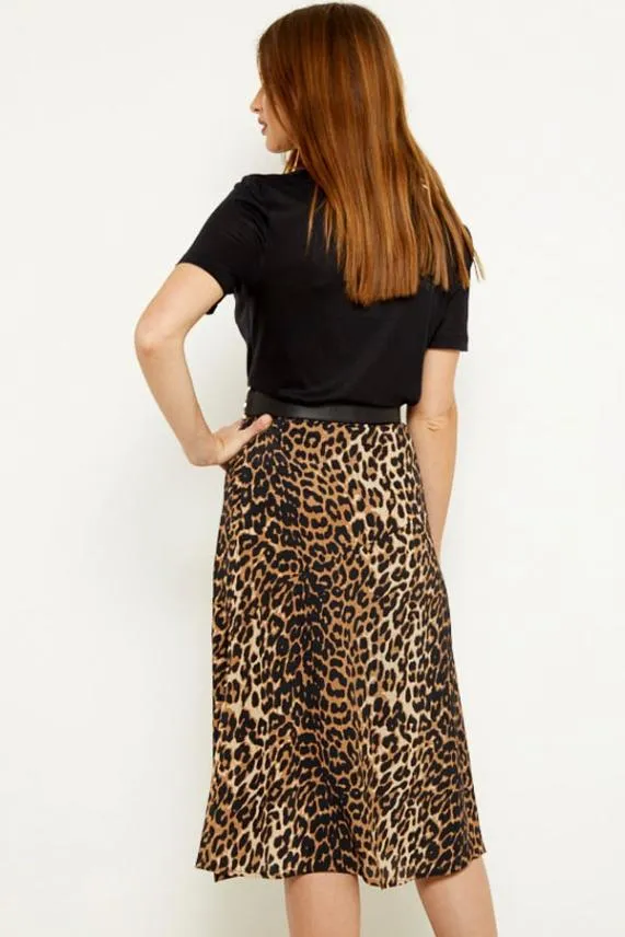 Sosandar Leopard Print A Line Midi Skirt Women Skirts