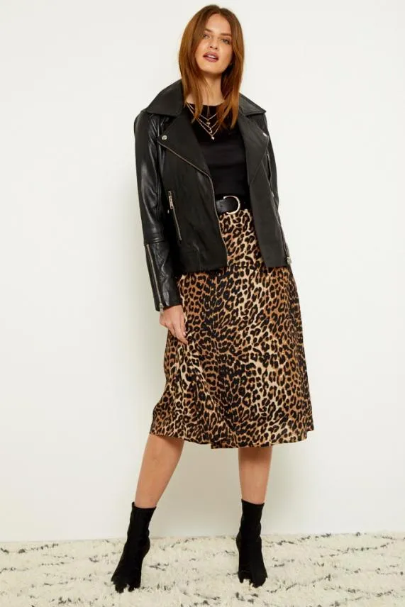 Sosandar Leopard Print A Line Midi Skirt Women Skirts