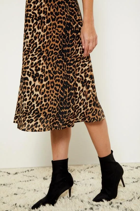 Sosandar Leopard Print A Line Midi Skirt Women Skirts