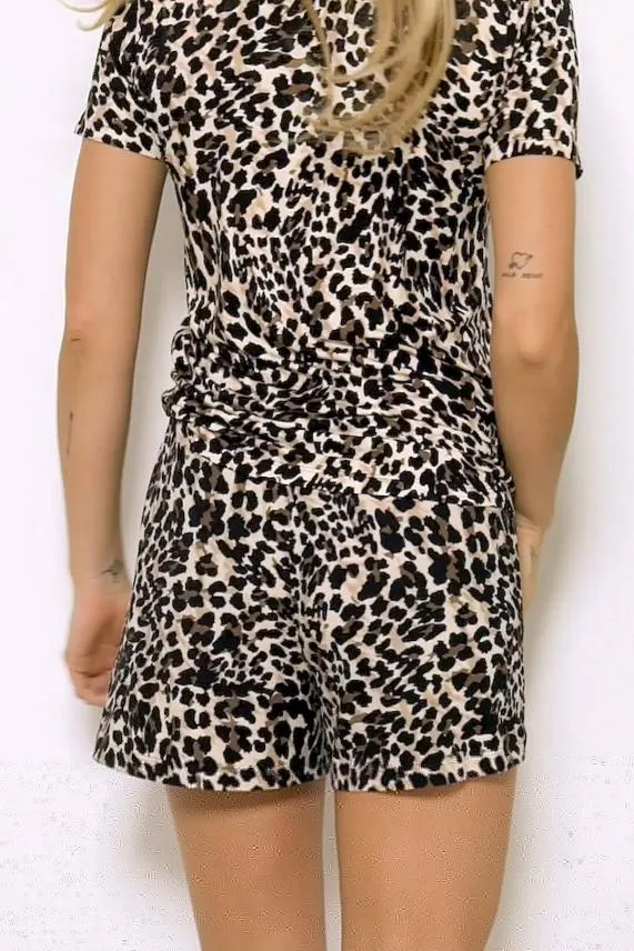 Sosandar Leopard Print Pyjama Shorts With Pockets Women Nightwear