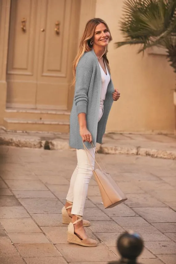 Sosandar Light Blue Longline Knitted Cardigan Light Blue Women Knitwear