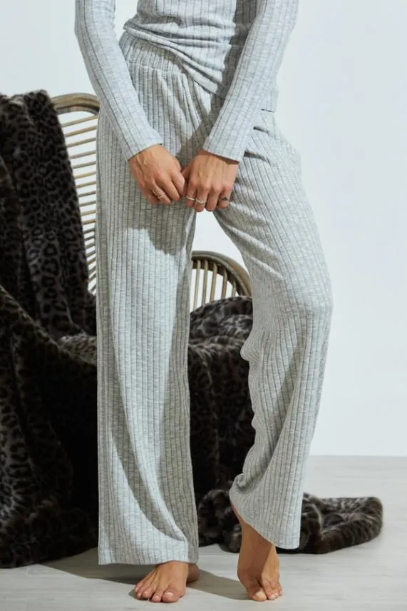 Sosandar Light Grey Knitted Rib Wide Leg Loungewear Trousers Light Grey Women Loungewear Sosandar Light Grey Knitted Rib Wide Leg Loungewear Trousers Light Grey Women Loungewear